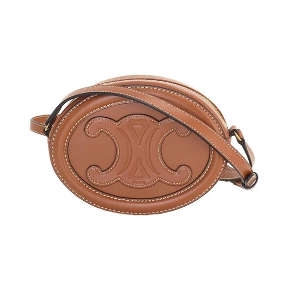 CELINE Oval Purse Cuir Triomphe Shoulder Bag Leather Brown 10I703DPQ 90252333 - Picture 1 of 11